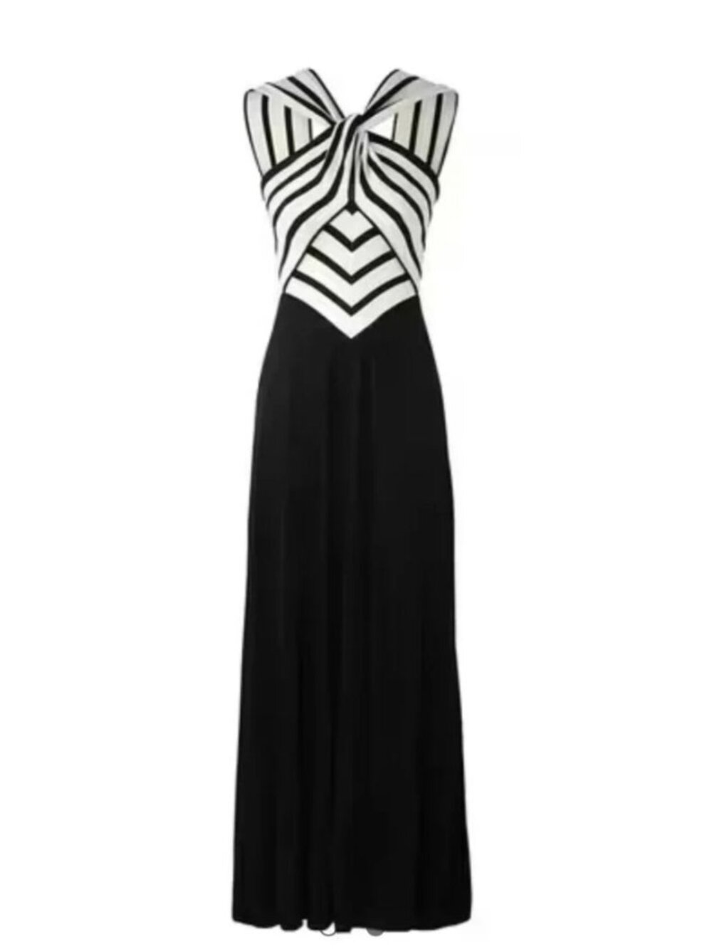 Zimmermann Natura Black & White Striped Chevron Halter Neck Maxi Dress - Size 6